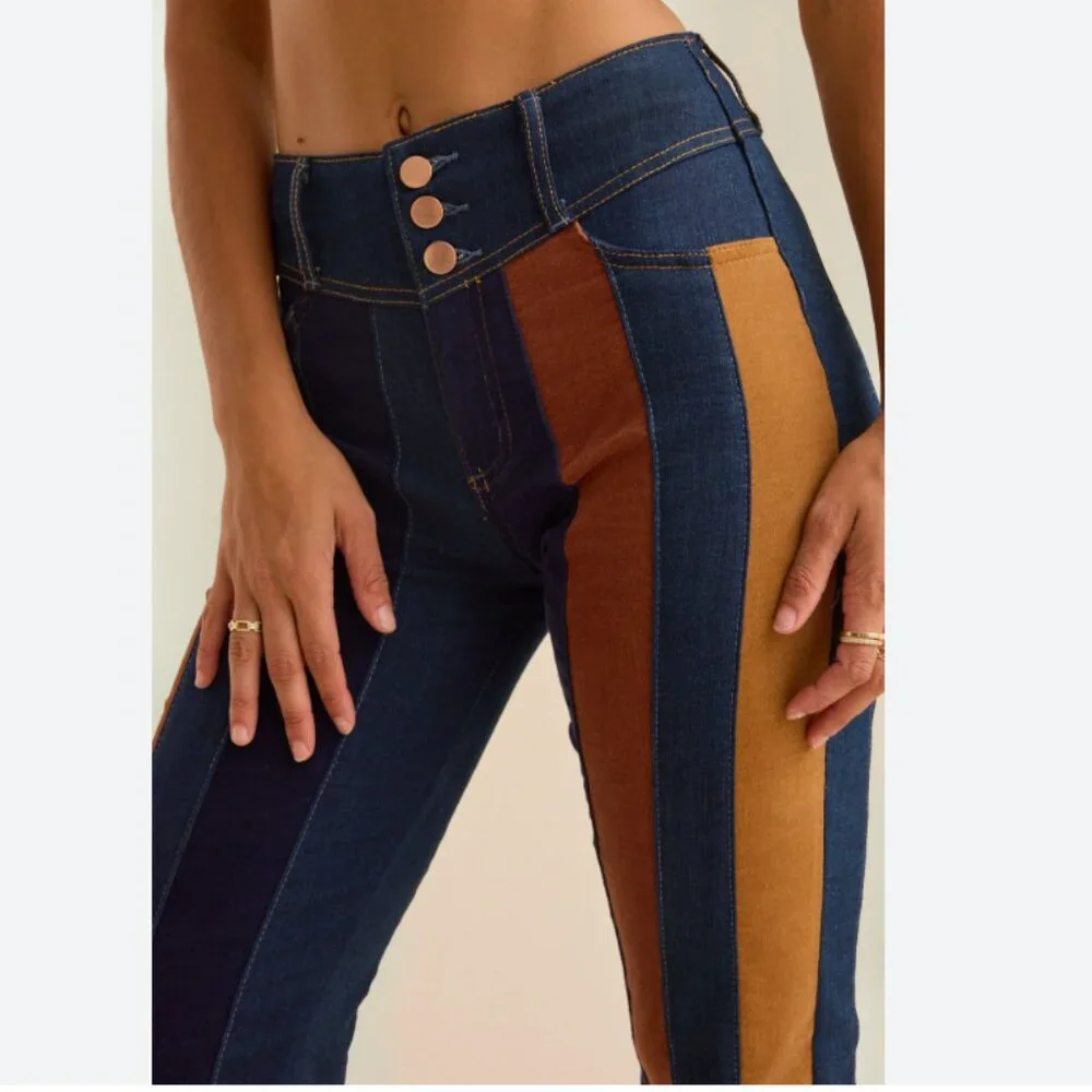 NWOT  Altar'd State Nova High Rise Suede Stripe Flare Pant 29 - Picture 2 of 5